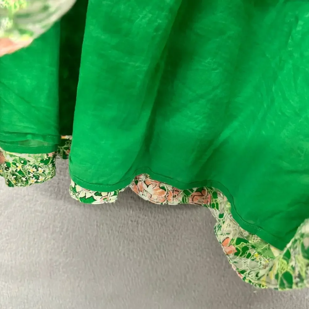 Maeve Verbena Dress Lace Overlay Sequins Green Pink Zip Up‎ Womens 4 Mini